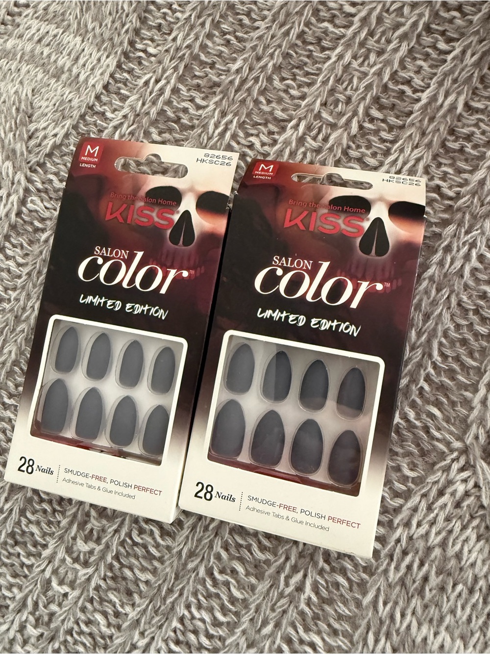 Limited Edition Kiss Salon Color Matte Black medium length Nails - Set of 2 NIB